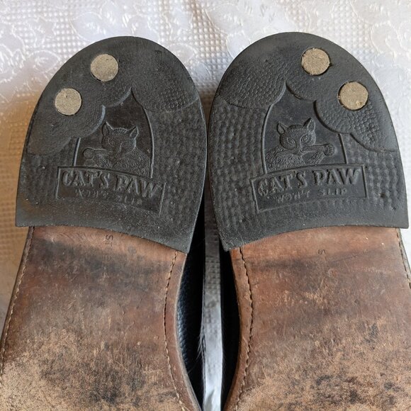 Vintage Black Leather Wingtip Shoes Size 11 EU 44 Cat's Paw Heels - Picture 9 of 10